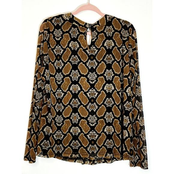 Jane + Delancey Snakeskin Python Brown Black Long Sleeve Sheer Blouse Size XL - Picture 4 of 9